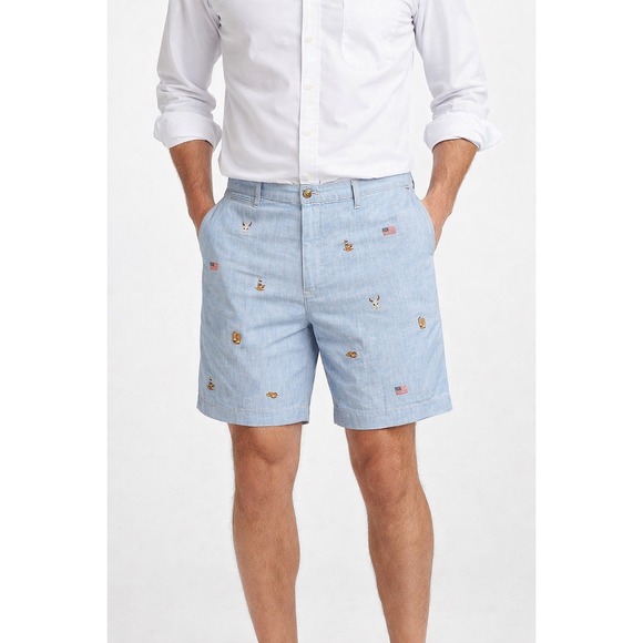 Polo Ralph Lauren Other - Polo Ralph Lauren Mens 42T Western Embroidered Chambray Shorts Blue Flag Skull